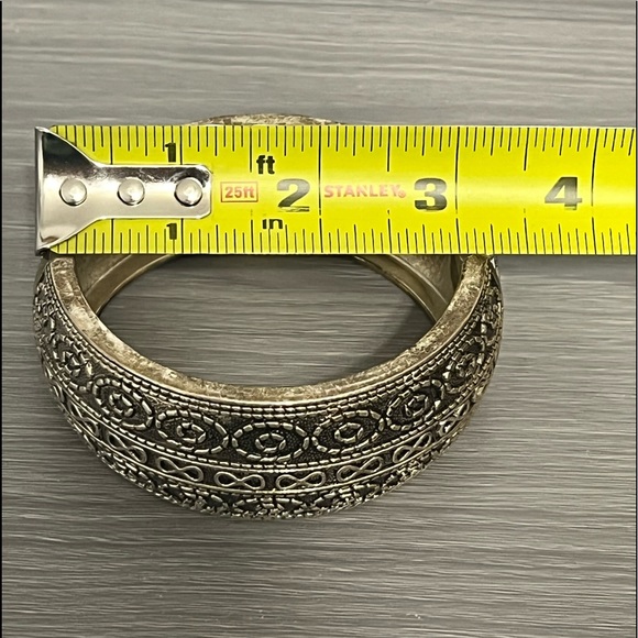 Vintage Silver Hinged Bangle Bracelet with Infinity and Oval Design , Boho - Picture 7 of 7